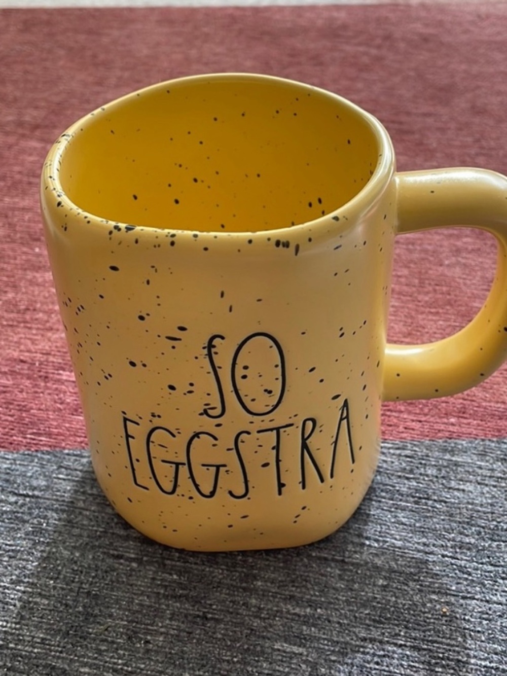 Rae Dunn Yellow Speckled "So Eggstra" Ceramic Mug